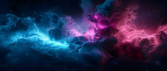 Dramatic Cosmic Lightning with Vibrant Colors and Dark Interstellar Background