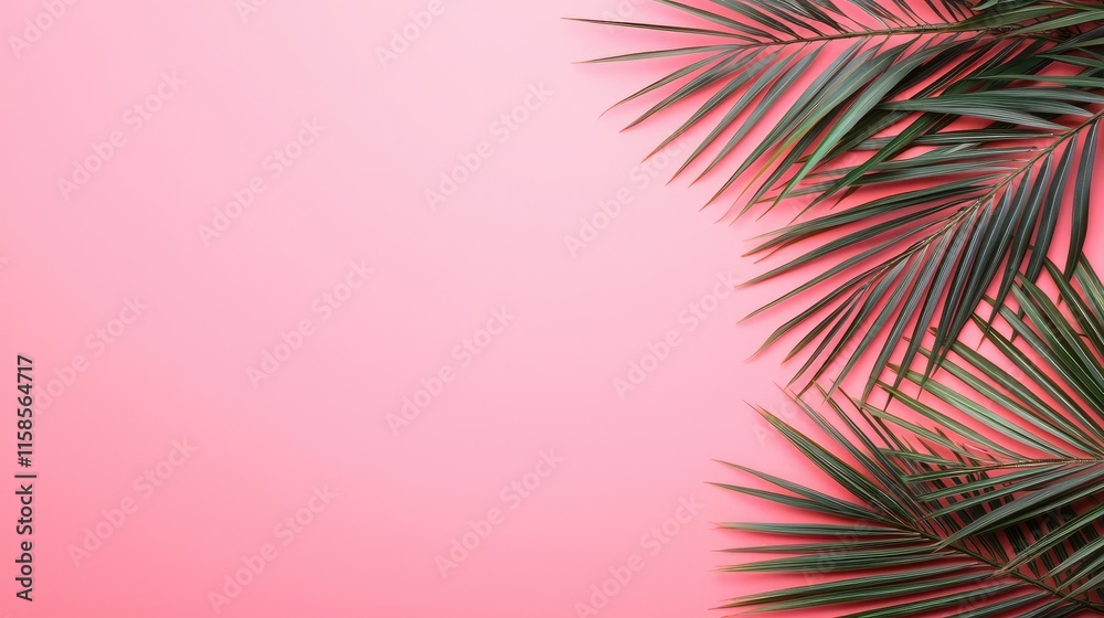 Poster palm leaves abstract background concept. decorative palm leaves against a soft pink background for a