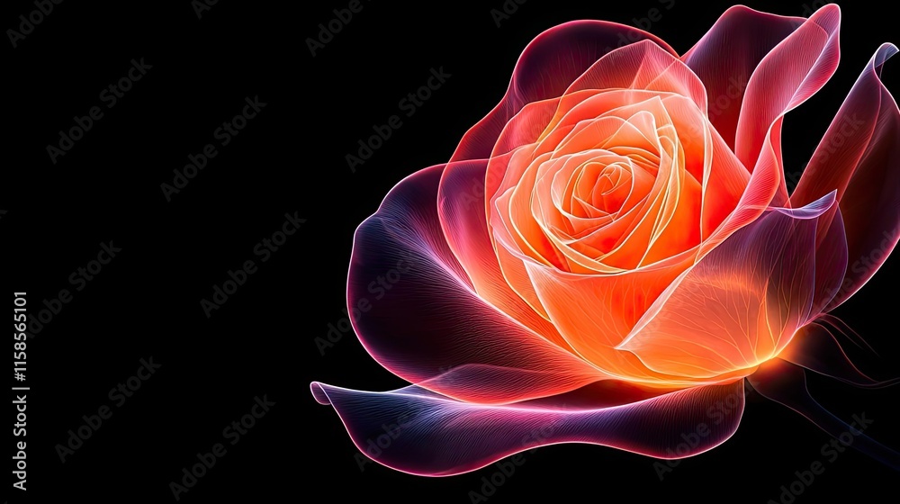 Poster rose leaves abstract background concept. a stunning abstract representation of a glowing rose with v
