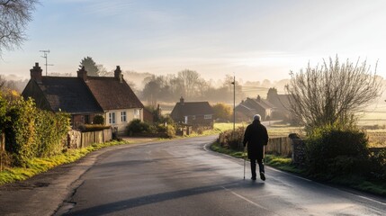 Elderly person walking with cane, symbolizing resilience and determination in the face of aging. Embracing life's journey with grace and perseverance.