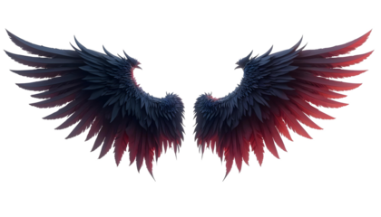 Dark Red Black Angel Wings Detailed 3D Render Dramatic Style