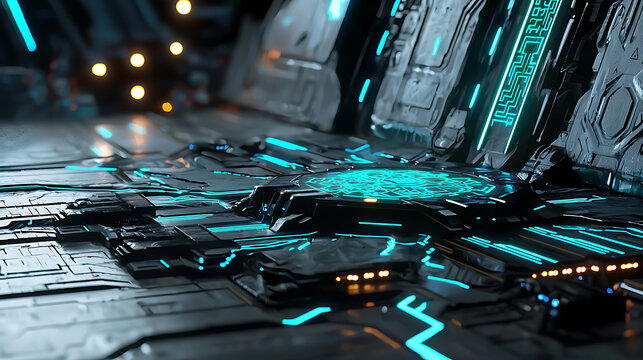 A futuristic scene with a blue and green color scheme. generated using AI