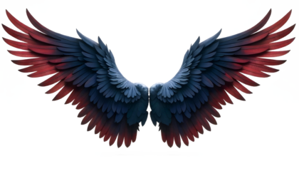 Majestic Dark Blue Red Angel Wings Detailed Design White Background