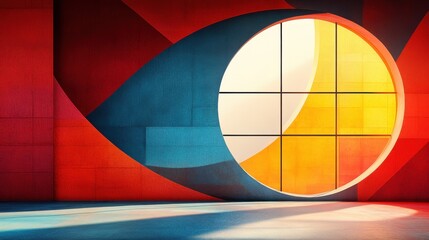 Obraz premium Abstract Geometric Wall with Round Window