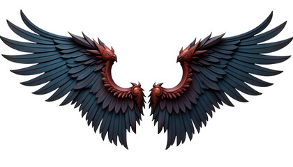 Obraz premium Dark Blue Red Angel Wings Detailed 3D Render White Background