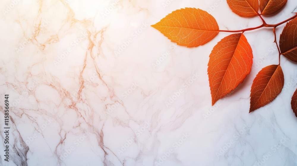 Aufkleber rose leaves abstract background concept. autumn leaves on a marble surface bring warmth and elegance