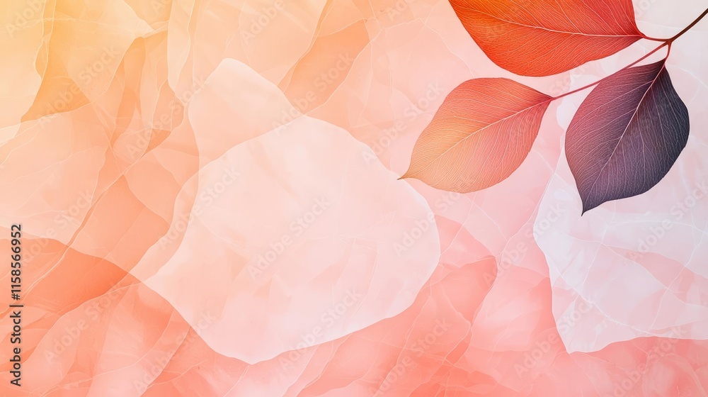 Poster rose leaves abstract background concept. an artistic arrangement of delicate leaves with soft pastel