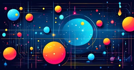 Obraz premium vibrant arrangement of colorful geometric shapes and lines creates a dynamic visual effect