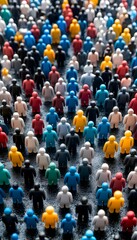 Obraz premium Vibrant Silhouettes of Unity, a dynamic display of diverse individuals against a colorful backdrop, symbolizing harmony and inclusivity.