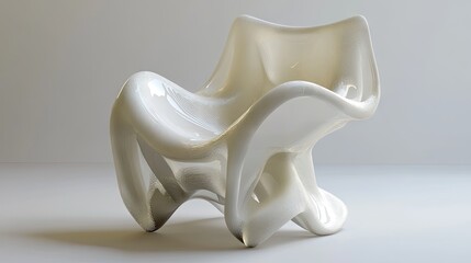 Naklejka premium Elegant Modern White Chair with Unique Curvilinear Design
