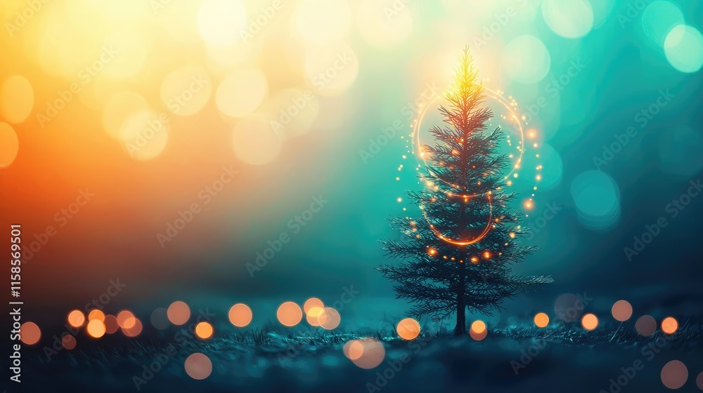Poster pine tree abstract background idea. a beautifully decorated christmas tree with glowing lights and a