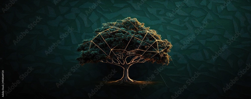 Poster Pine tree abstract background idea. A vibrant tree with intricate branches, symbolizing growth and nature's beauty.