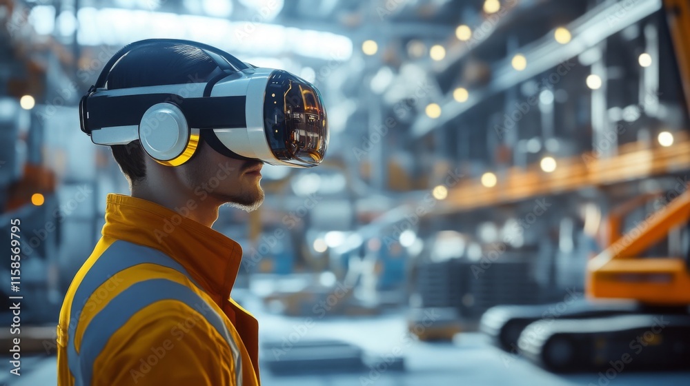 Aufkleber a professional in a safety jacket utilizes virtual reality technology to visualize real estate proje