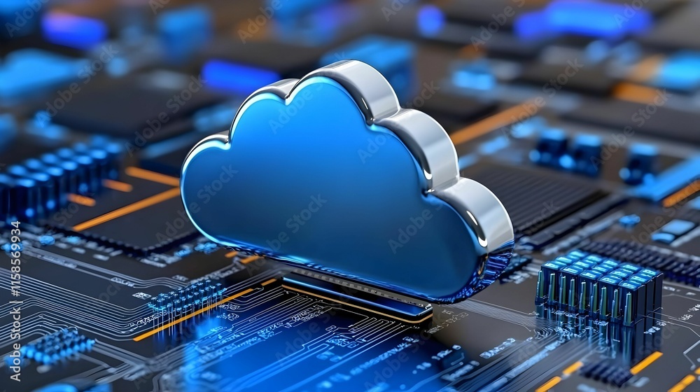 Poster digital cloud technology intertwined with data charts, symbolizing modern analytics and cloud comput