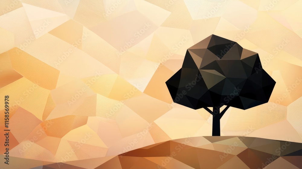 Poster Plane tree abstract background idea. Abstract geometric tree silhouette against a soft, warm background in pastel tones.