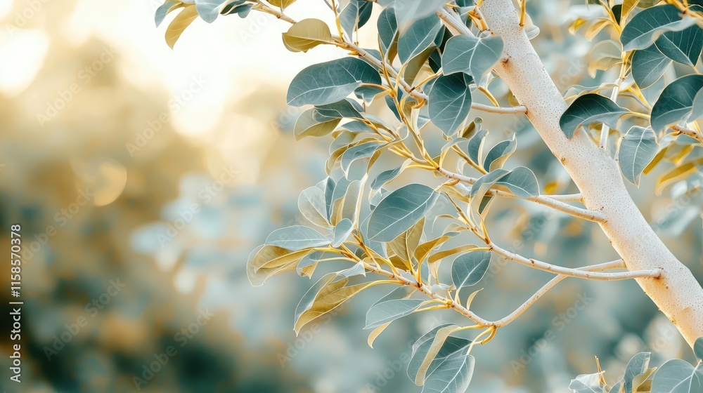 Aufkleber plane tree abstract background idea. close-up of vibrant green leaves illuminated by soft sunlight i
