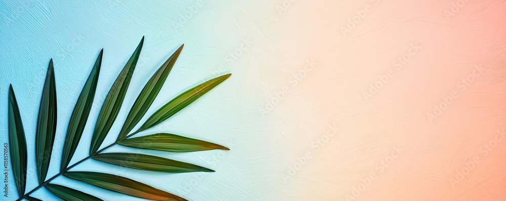 Poster palm leaves abstract background concept. vibrant green palm leaf against a soft gradient background 