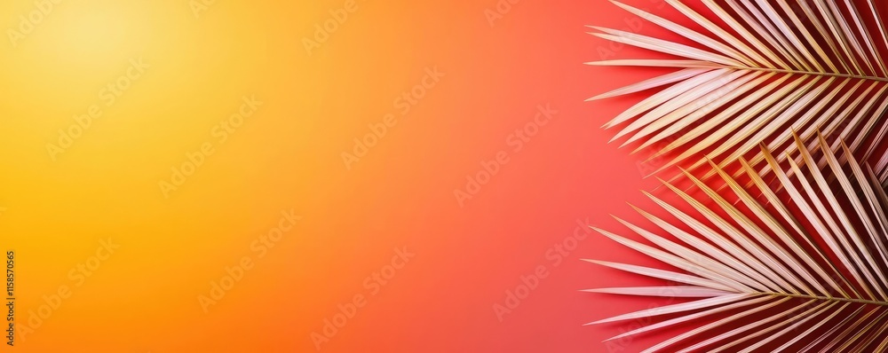 Poster palm leaves abstract background concept. vibrant background featuring tropical leaves against a warm
