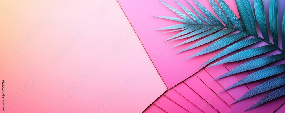 Poster palm leaves abstract background concept. vibrant palm leaf against a colorful gradient background, p