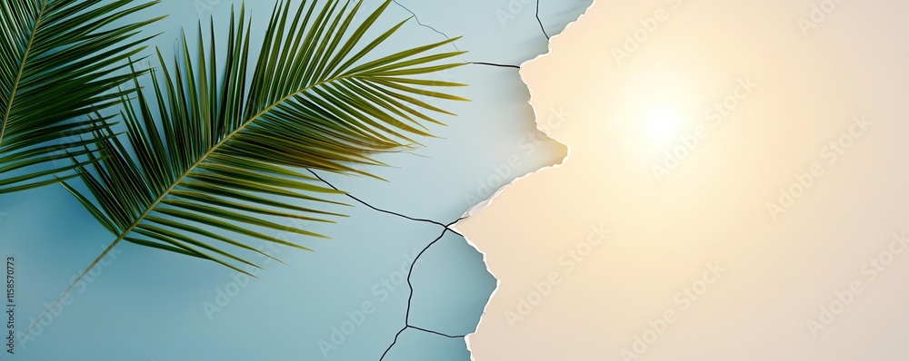 Poster palm leaves abstract background concept. a serene scene showcasing a palm leaf with sunlight casting
