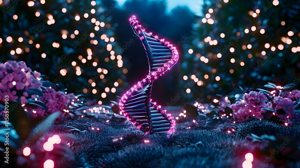 Poster digital dna helix visualization, a vibrant and intricate representation of a dna structure intertwin