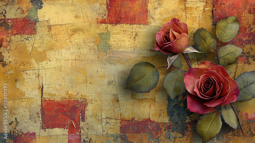Poster rose leaves abstract background concept. a vibrant composition of roses and textured background for 