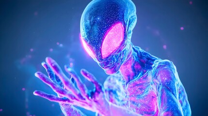 Cosmic Alien with Glowing Features in Space Background