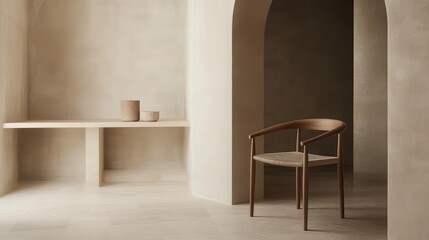 Minimalist Interior Design Featuring Wooden Chair And Vessels