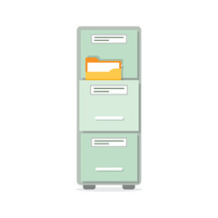Office cabinet icon in flat style. Furniture storage vector illustration on isolated background. Drawer sign business concept.