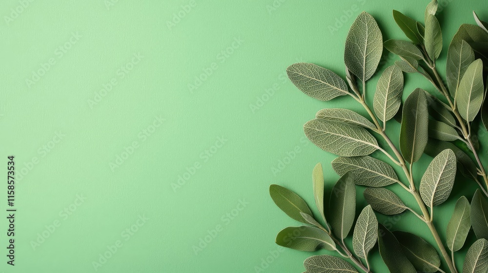 Poster sage leaves abstract background concept. fresh green leaves arranged on a soft green backdrop for a 