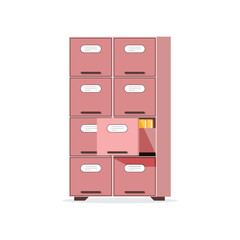 Office cabinet icon in flat style. Furniture storage vector illustration on isolated background. Drawer sign business concept.