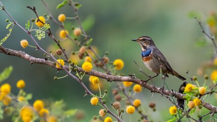 High resolution beautiful and colorful image of a single adult Blue-throat bird in the wild with a natural and colorful background- Israel