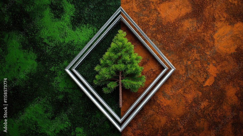 Poster pine tree abstract background idea. a creative depiction of a tree framed by contrasting colors repr
