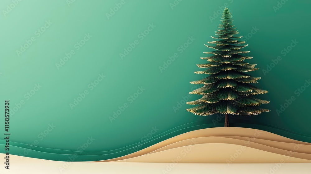Poster Pine tree abstract background idea. A minimalist illustration of a tree against a green background, representing nature's beauty.