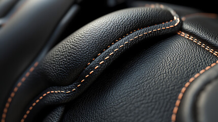 A close up of a leather seat with a black and orange stripe. generated using AI
