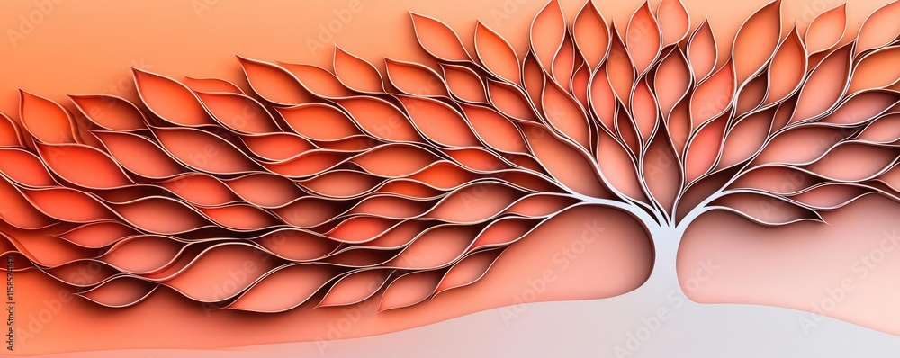 Poster Plane tree abstract background idea. A stylized tree with intricate leaves against a warm gradient background.