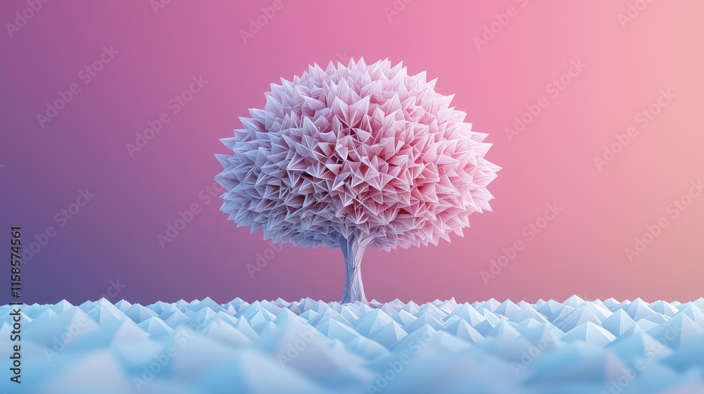 Poster plane tree abstract background idea. a beautiful pink tree standing on a textured landscape under a 
