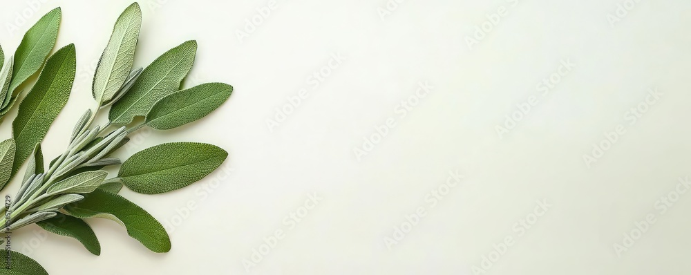 Poster sage leaves abstract background concept. a serene close-up of green leaves on a minimalistic backgro