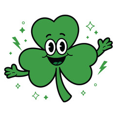 Cartoon Illustration of a Happy Green Four-Leaf Clover