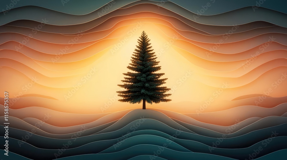 Poster pine tree abstract background idea. a solitary tree stands against a vibrant, textured background of