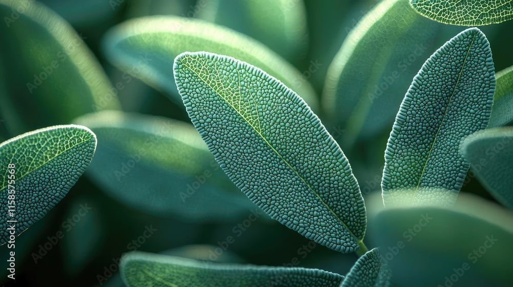 Poster sage leaves abstract background concept. close-up of vibrant green leaves showcasing texture and nat