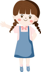 Cute Cartoon Girl with Braided Hair