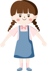 Cute Cartoon Girl with Braided Hair
