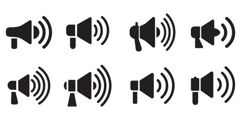 Megaphone icons set. Loudspeaker megaphone vector icons. Advertising concept. Megaphone icon, loud speaker icon. Set of announcement icons. Advertising and business promotion symbol