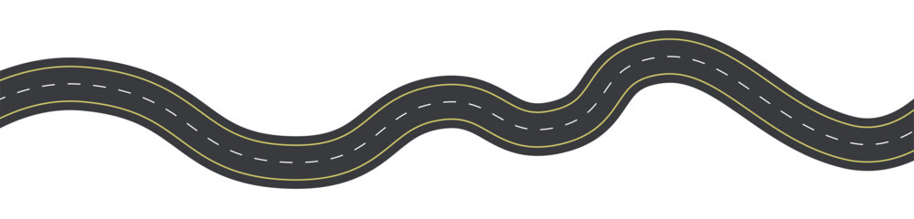 Winding curves road from top view isolated on white background illustration.