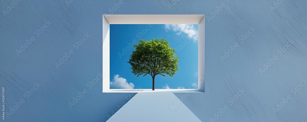 Poster plane tree abstract background idea. a serene tree viewed through a window, symbolizing nature's bea