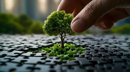 Jigsaw Puzzle Assembly, A person skillfully joining colorful puzzle pieces, showcasing focus and patience in a cozy indoor setting.