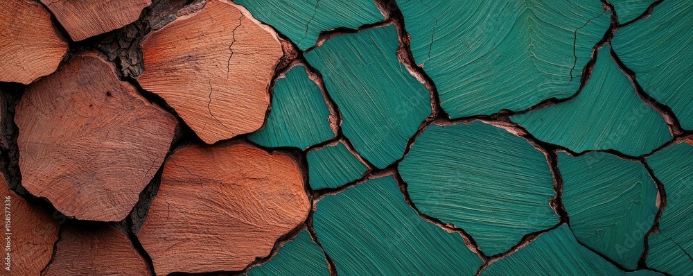Poster Pine tree abstract background idea. Vibrant green and brown textured surface with unique natural patterns and colors.