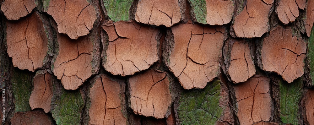 Poster Pine tree abstract background idea. Close-up of textured tree bark showing natural patterns and earthy colors.
