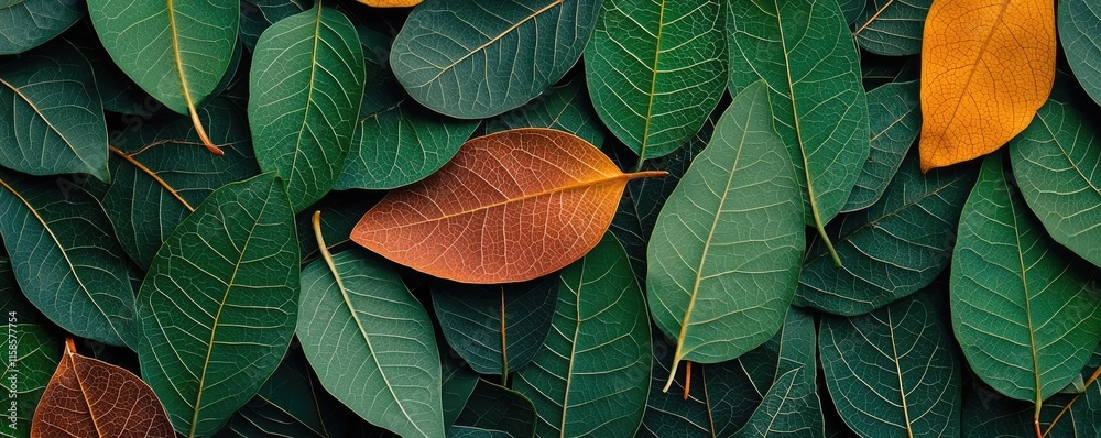 Aufkleber plane tree abstract background idea. a vibrant collection of green and autumn leaves in various shap